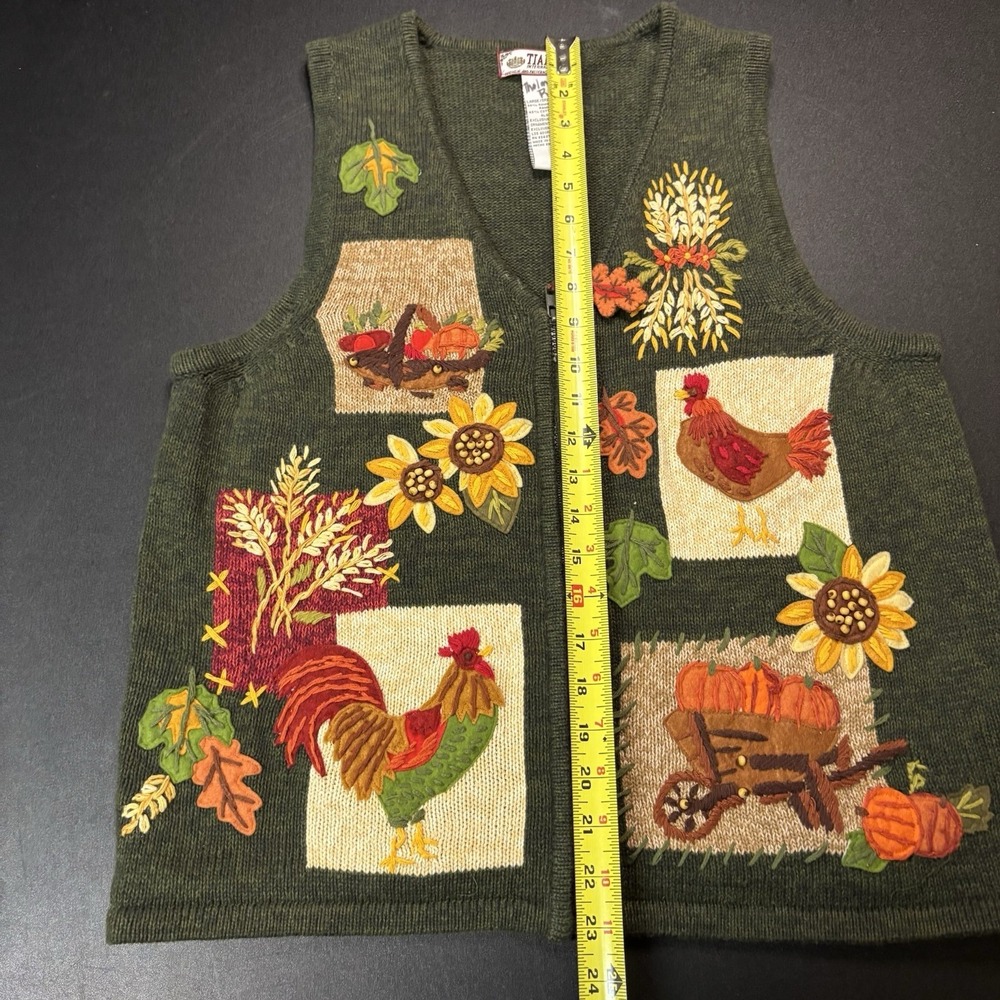 Vintage Tiara International Harvest Sweater Vest Zip Embroidered Cottagecore L - Picture 11 of 12